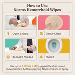 How to use Norms Big Sheets Medicated Wipes for soothing relief in four easy steps.