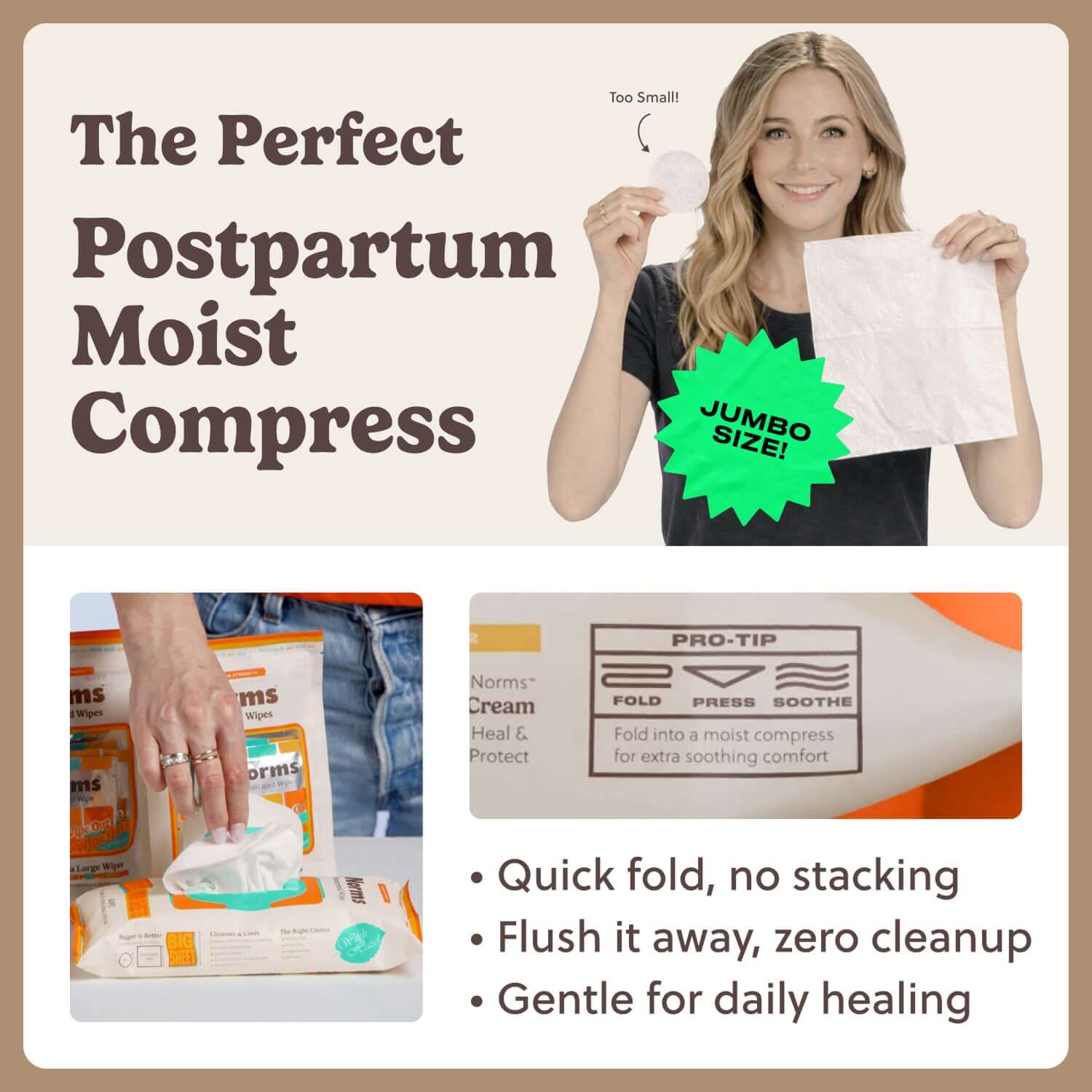 Norms Big Sheets Medicated Wipe for postpartum care, jumbo size compress for soothing relief, gentle and effective.