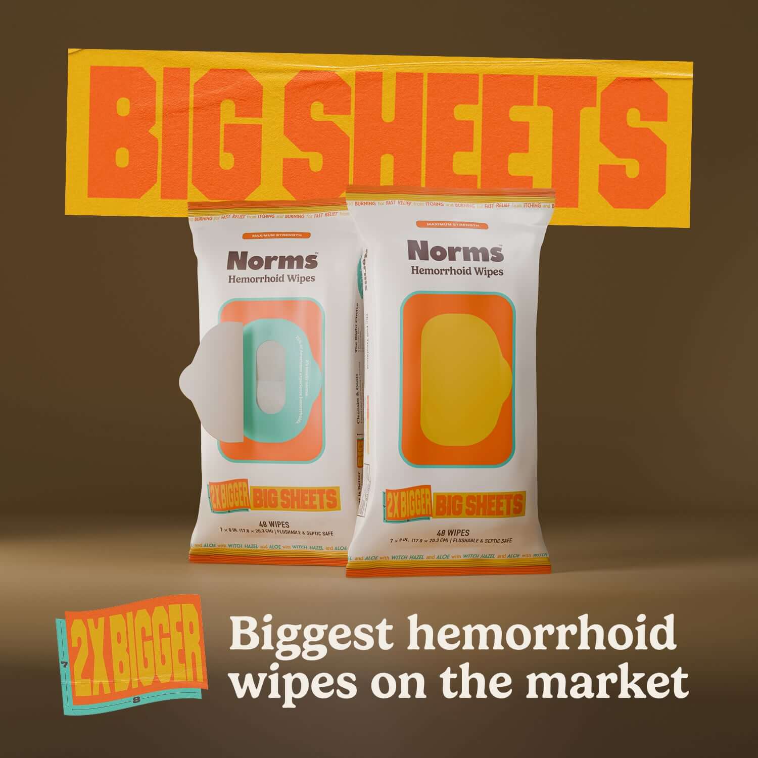 Norms Big Sheets Medicated Wipe packs, biggest hemorrhoid wipes on the market for soothing relief.