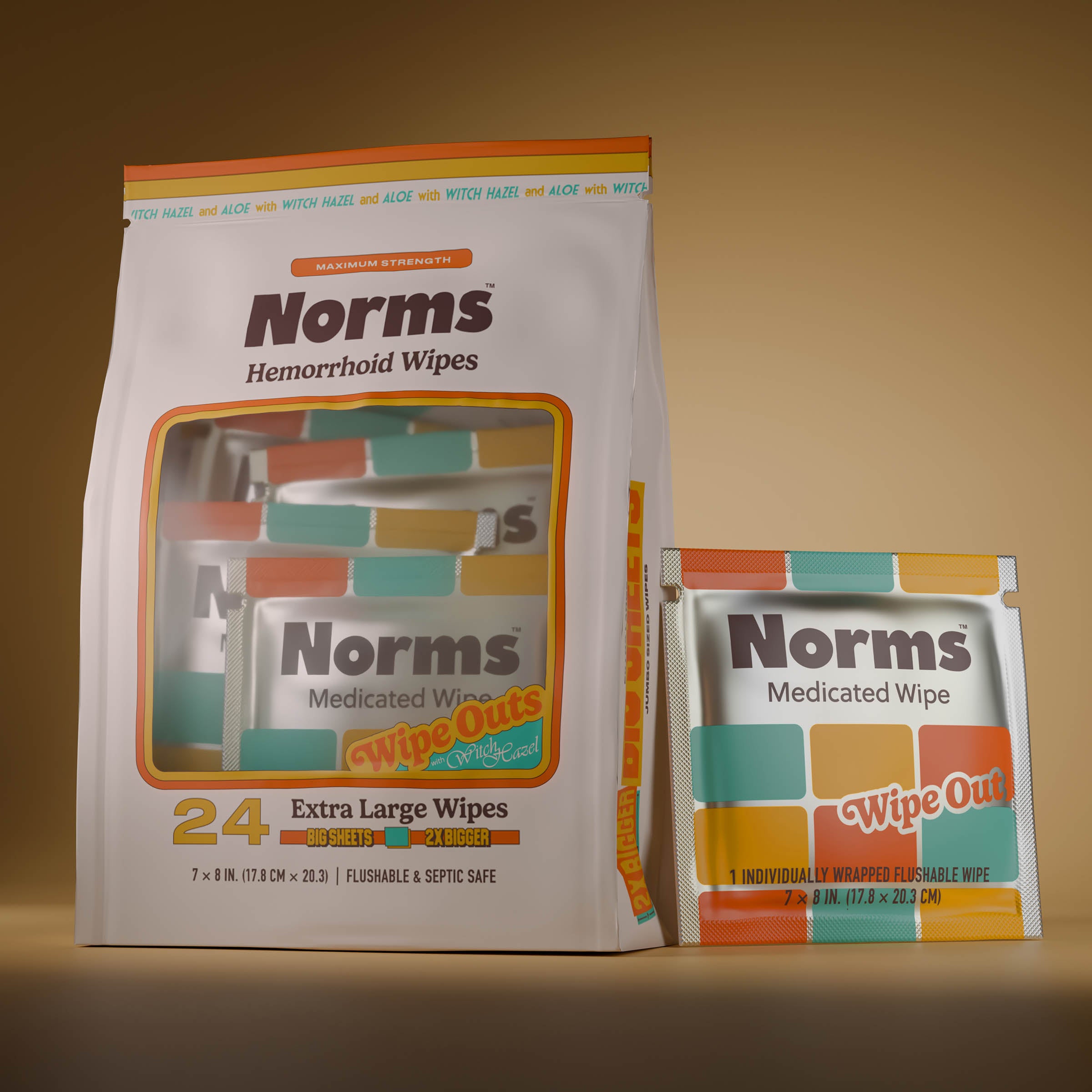 Norms Big Sheets Hemorrhoid Wipes – Wipe Outs (24ct, Individually Wrapped)