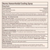 Package insert for Norms Hemorrhoidal Cooling Spray with drug facts and usage instructions.